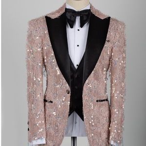 Men's Black Velvet Sequin Pink Tuxedo